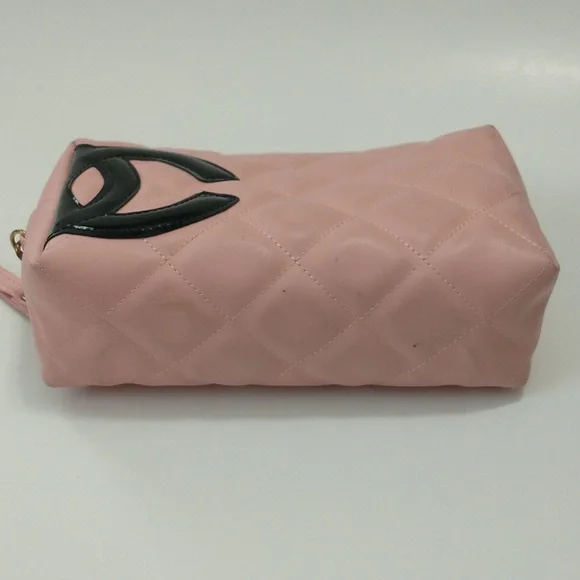 Pink Quilted Cosmetic Case with Black Logo - Picture 8 of 12